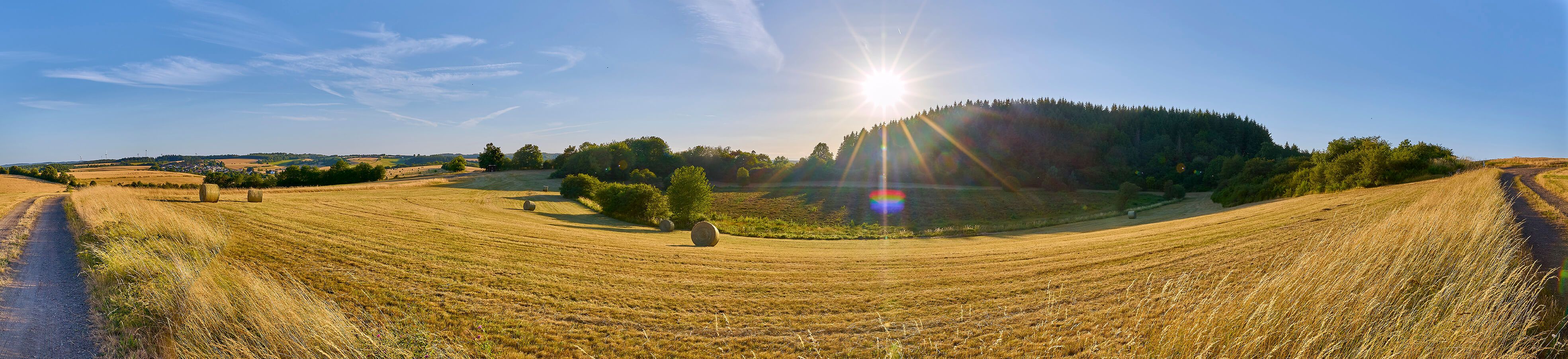Sommerliche Feldlandschaft mit Wald und Heuballen bei Strohn in der Vulkaneifel